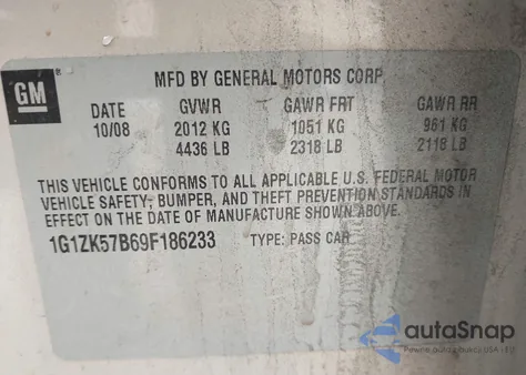 2009 Chevrolet Malibu Ltz z USA, uszkodzony, nr VIN 1G1ZK57B69F186233